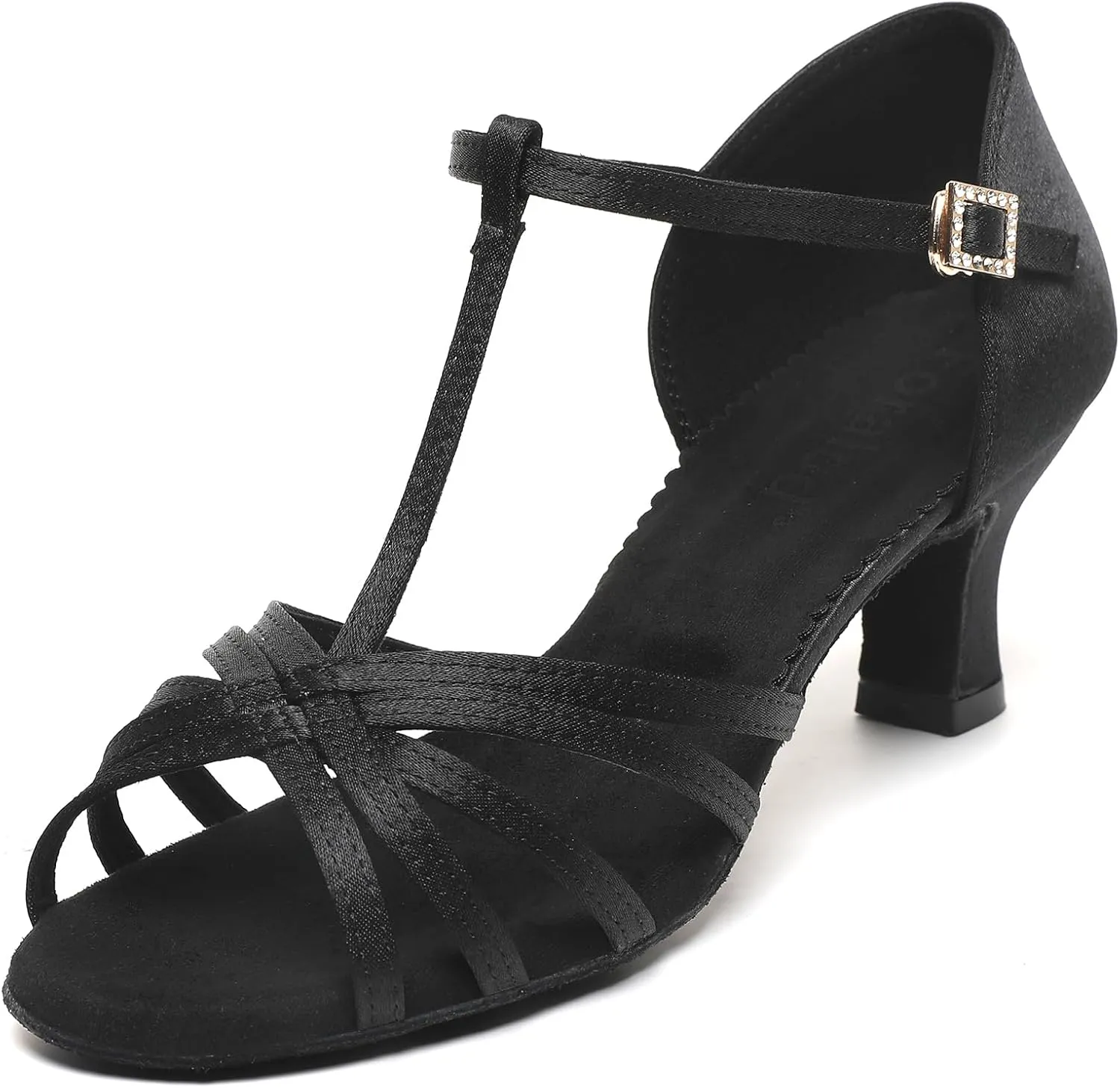 Satin Dance Shoes for Women, Ballroom Dance Shoes Low Heels, Prom Shoes for Woman Dancing, Latin Salsa Dance Heels, Open Toe Ankle T-Strap Sandals, Wedding Dressy Shoes, Suede Sole