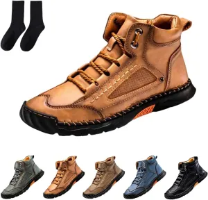 Sawbehind Leather Mens Boots, Sawbehind Men's Comfortable Handmade Boots – 2025 New Waterproof, Arch Support, Spacious Toe Box Outdoor Leather Shoes