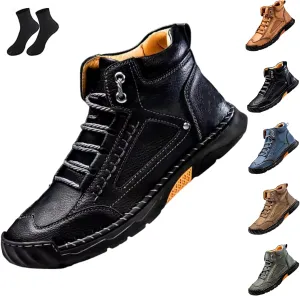 Sawbehind Men's Comfortable Handmade Leather Boots - Waterproof, Arch Support, Spacious Toe Box Outdoor Leather Shoes
