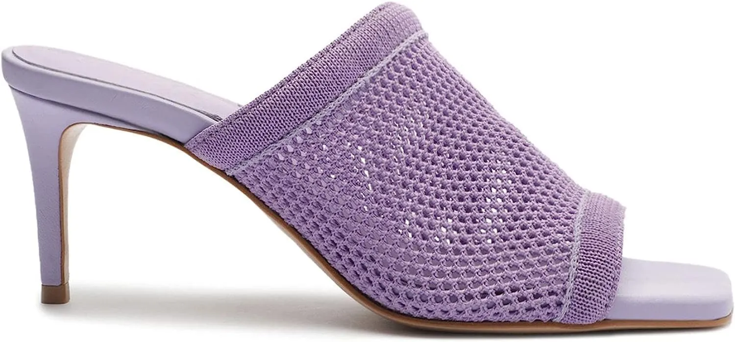 SCHUTZ Sinara Smoky Grape Wide Strap Slip On Open Toe Stiletto Mid Heel Sandals, 9.5