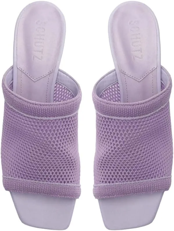 SCHUTZ Sinara Smoky Grape Wide Strap Slip On Open Toe Stiletto Mid Heel Sandals, 9.5