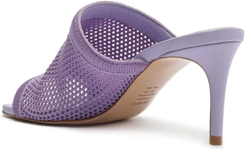 SCHUTZ Sinara Smoky Grape Wide Strap Slip On Open Toe Stiletto Mid Heel Sandals, 9.5