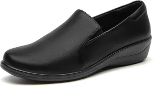 SelenePair Women's Low Wedge Heels Pumps Round Toe Slip-on Comfortable Loafers Casual Office Business Dress Work Shoes