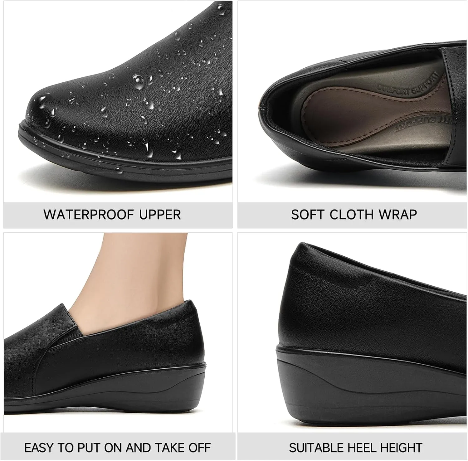 SelenePair Women's Low Wedge Heels Pumps Round Toe Slip-on Comfortable Loafers Casual Office Business Dress Work Shoes