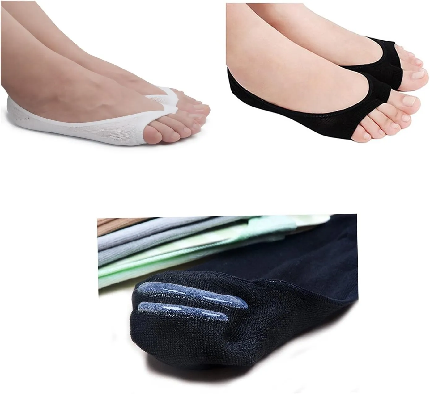 seven wolves Womens Peep Toe Socks 6 Pairs, Toeless Cotton No Show Socks Non Slip Shoe Liner