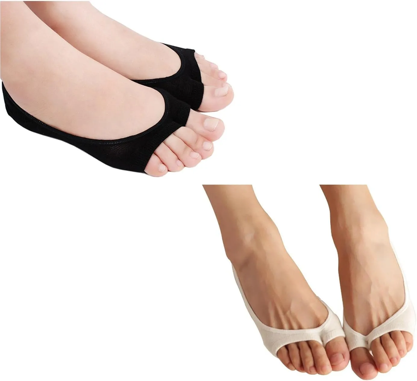 seven wolves Womens Peep Toe Socks 6 Pairs, Toeless Cotton No Show Socks Non Slip Shoe Liner
