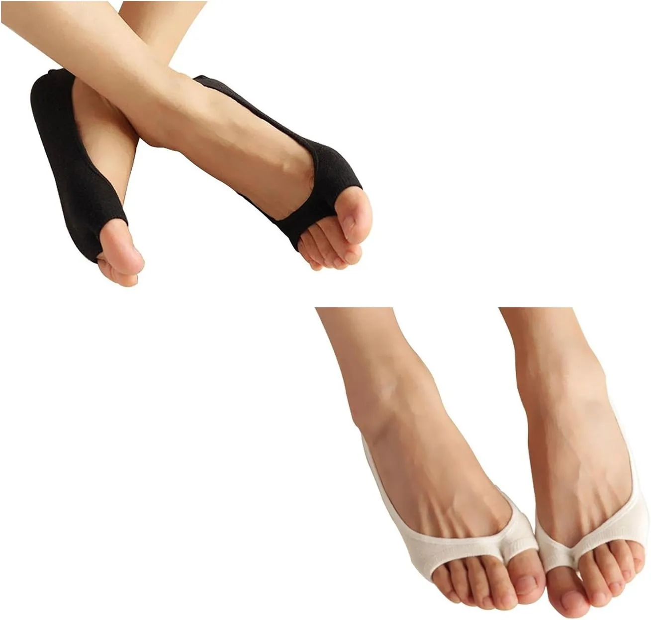 seven wolves Womens Peep Toe Socks 6 Pairs, Toeless Cotton No Show Socks Non Slip Shoe Liner