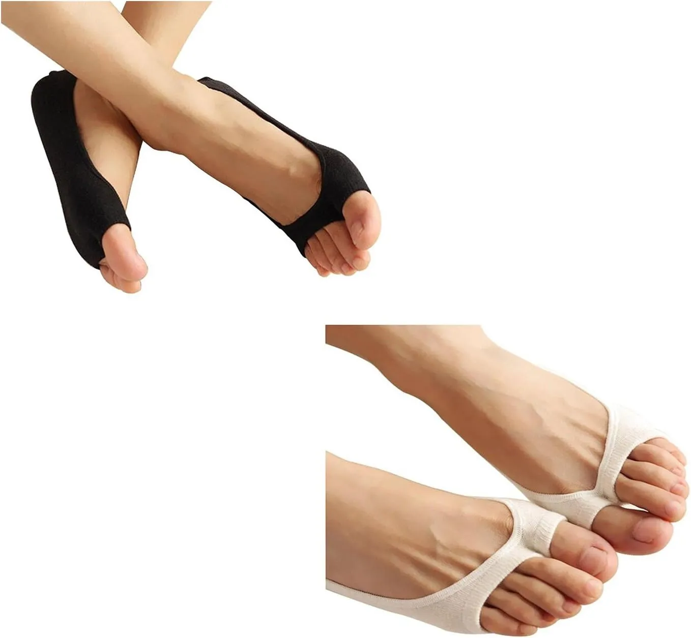 seven wolves Womens Peep Toe Socks 6 Pairs, Toeless Cotton No Show Socks Non Slip Shoe Liner