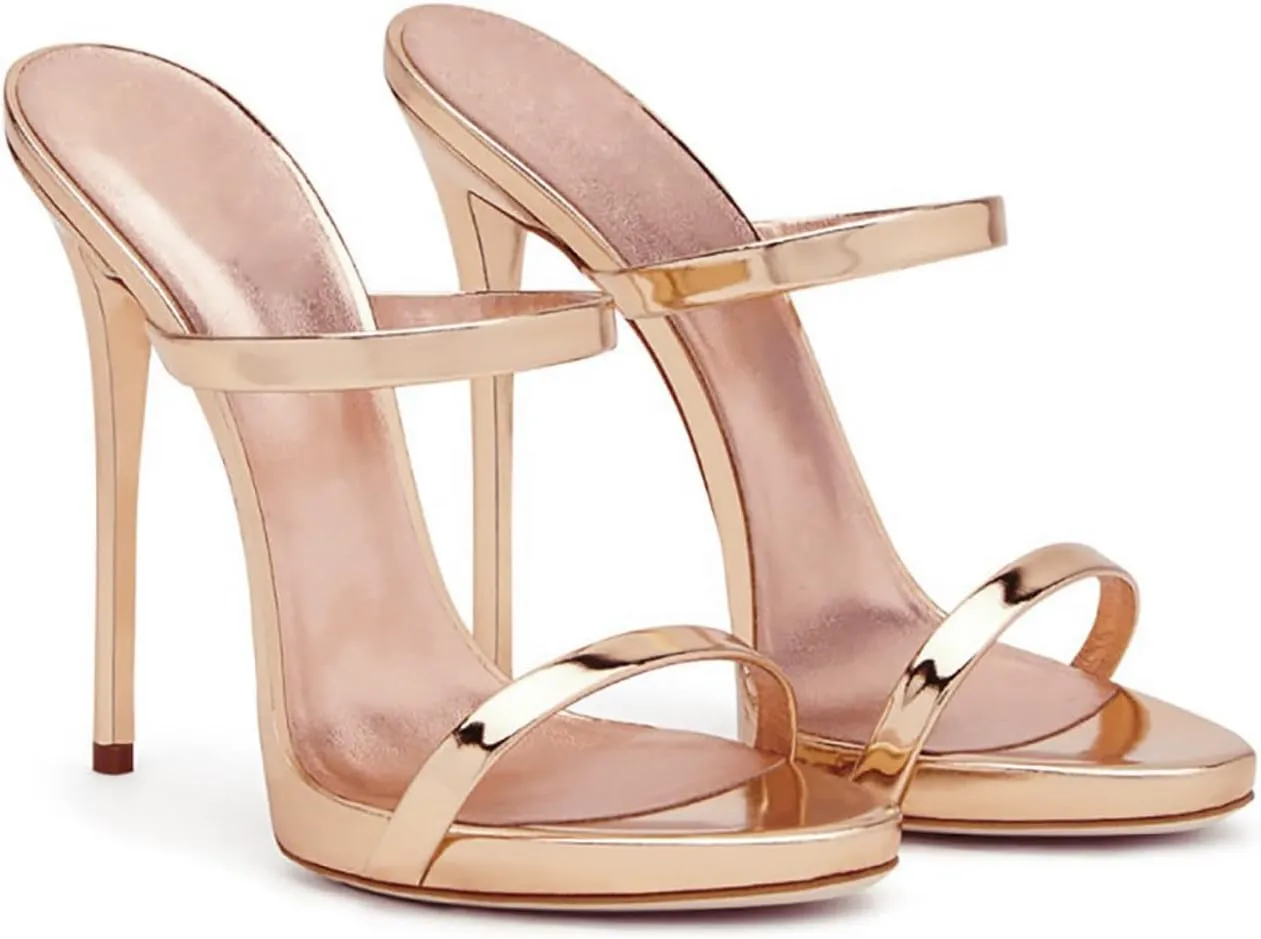 Sexy Open Toe women's sandals Platform Stiletto Gold heels Silver Women Two Straps Mules Slip on Slingback Party Prom Evening Dance Shoes