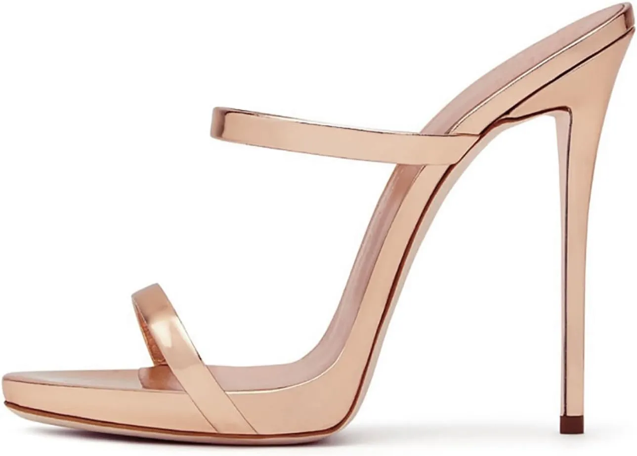 Sexy Open Toe women's sandals Platform Stiletto Gold heels Silver Women Two Straps Mules Slip on Slingback Party Prom Evening Dance Shoes
