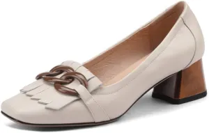 sexytag Women's Genuine Leather Tassels Loafers Block Low Heel Slip on Handmade Oxford Retro Shoes