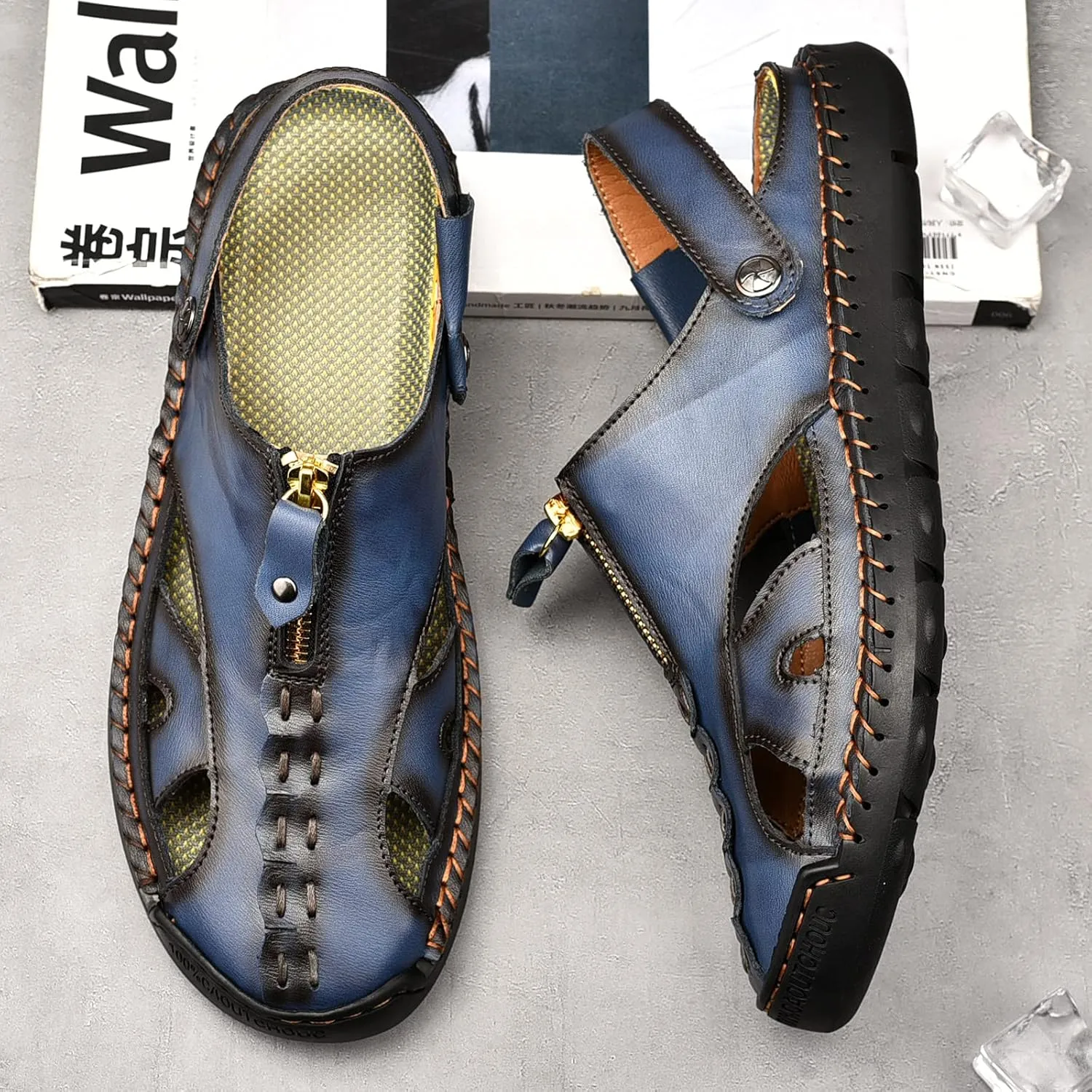 Shaire Men'S Sandals Outdoor Leather Closed Toe Beach Shoes