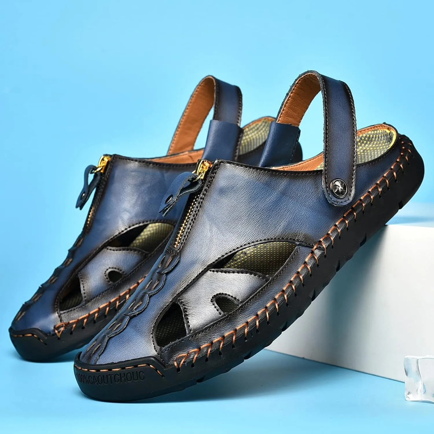 Shaire Men'S Sandals Outdoor Leather Closed Toe Beach Shoes