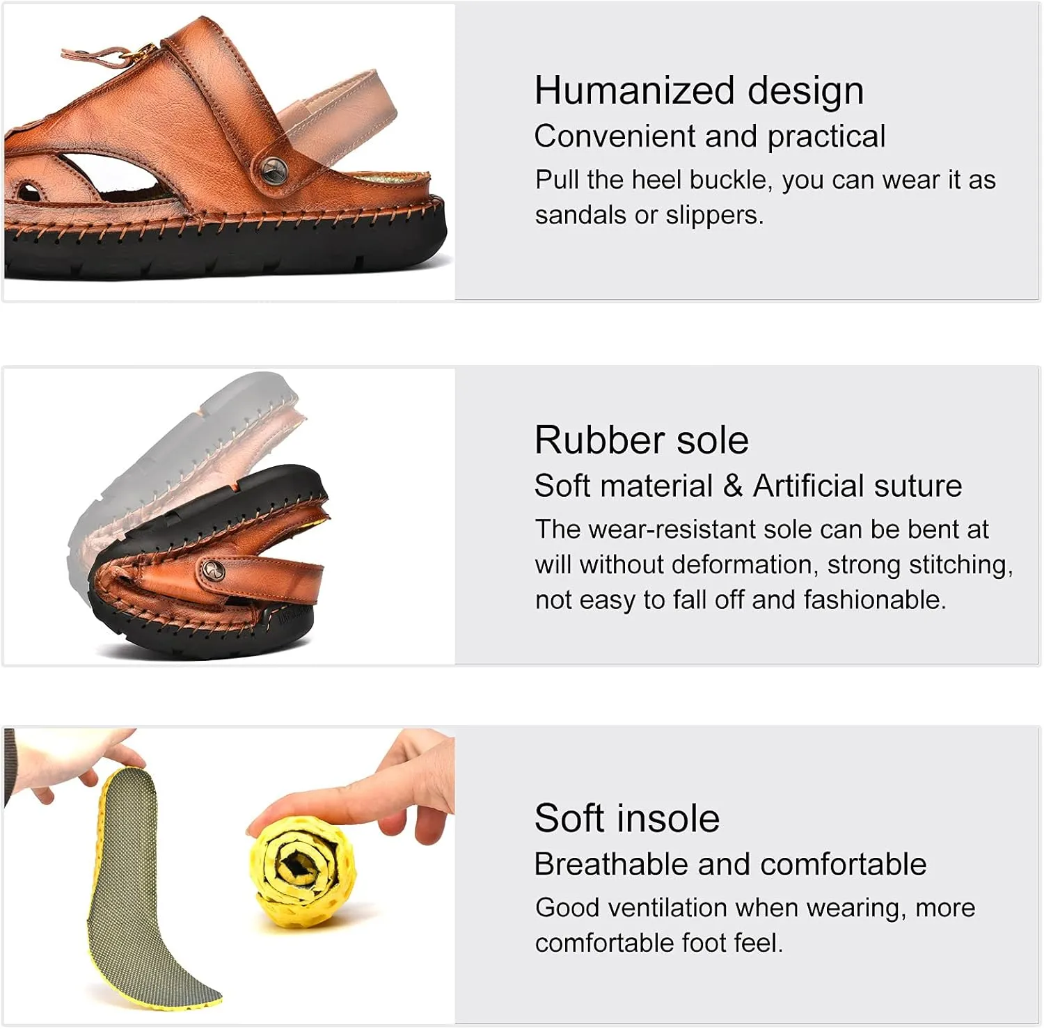 Shaire Men'S Sandals Outdoor Leather Closed Toe Beach Shoes
