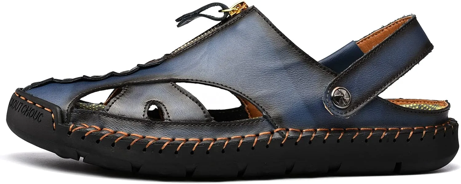 Shaire Men'S Sandals Outdoor Leather Closed Toe Beach Shoes