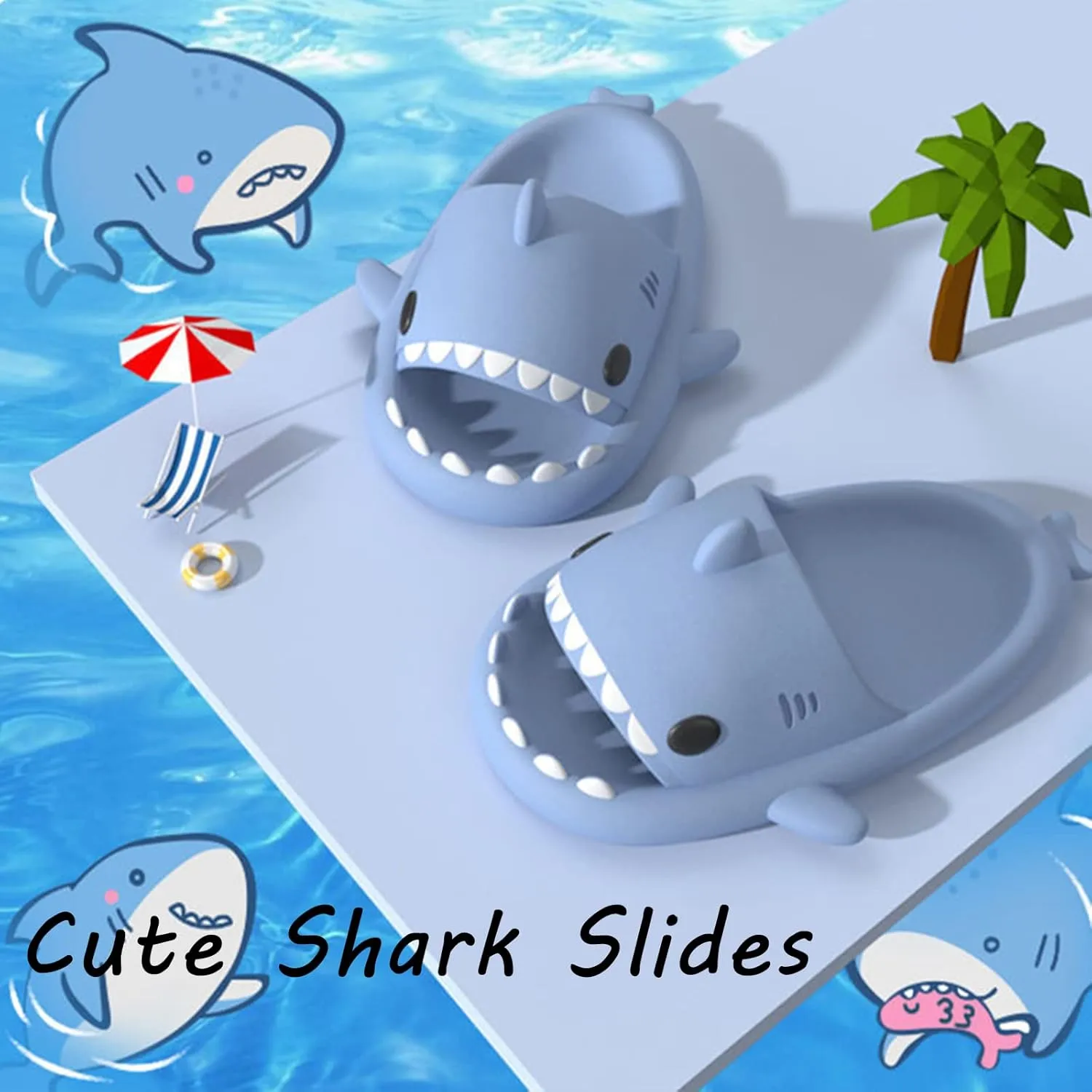 sharllen Shark Sandals Slides for Women Men Cute Novelty Cartoon Anti-Slip Open Toe Slides Summer Lightweight Shark Sandals