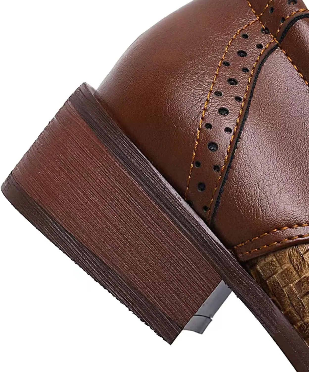 SHEMEE Women's Two Tone Oxfords Saddle Shoes Vintage Perforated Wingtip Brogues Laced Chunky Low Heels Pumps