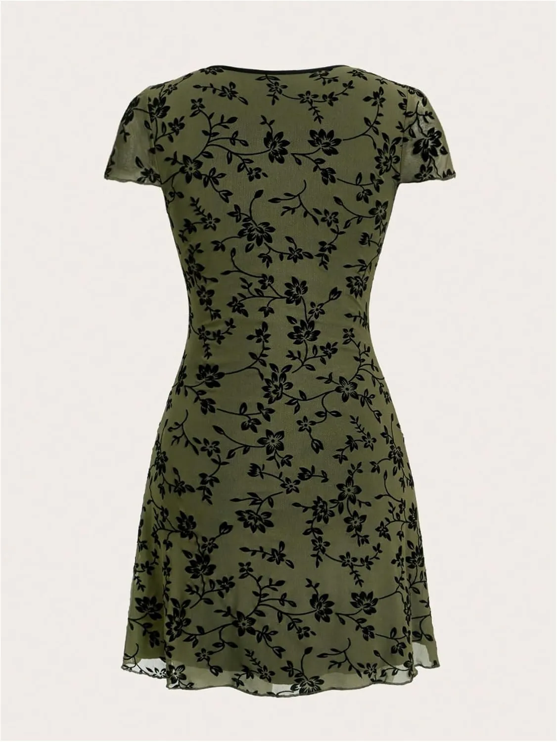 SHENHE Women's Y2k Floral Print Deep V Neck Short Sleeve Fit and Flare Vintage Mini Dress