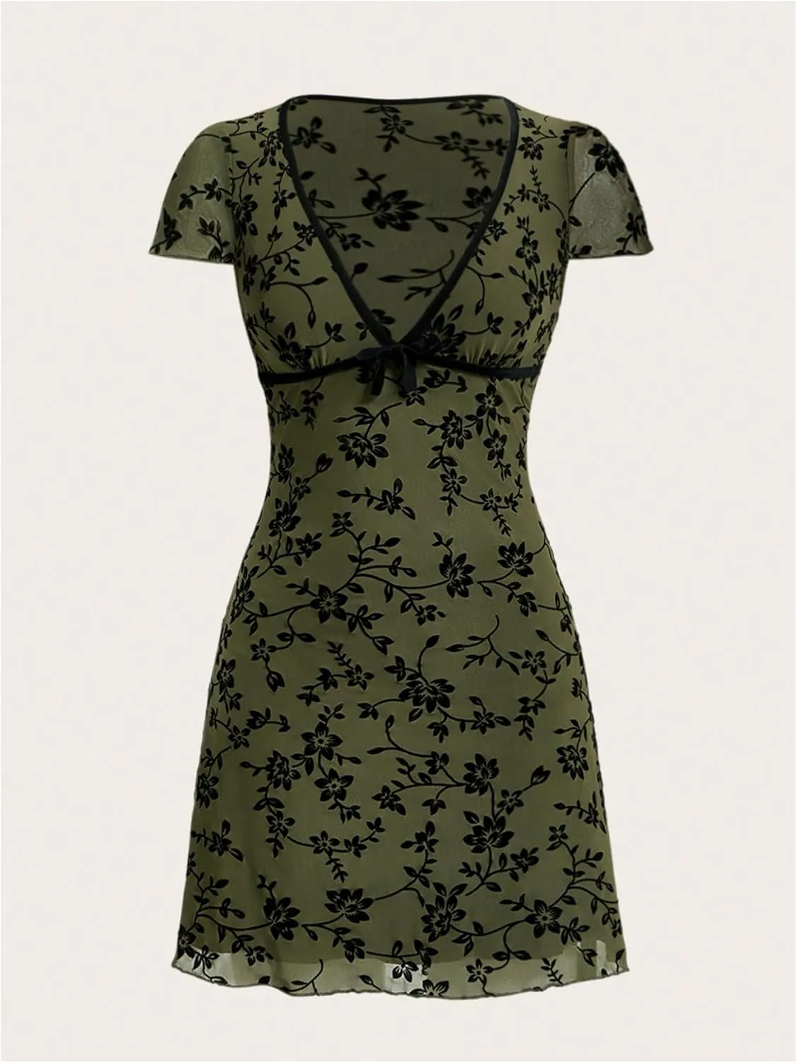 SHENHE Women's Y2k Floral Print Deep V Neck Short Sleeve Fit and Flare Vintage Mini Dress