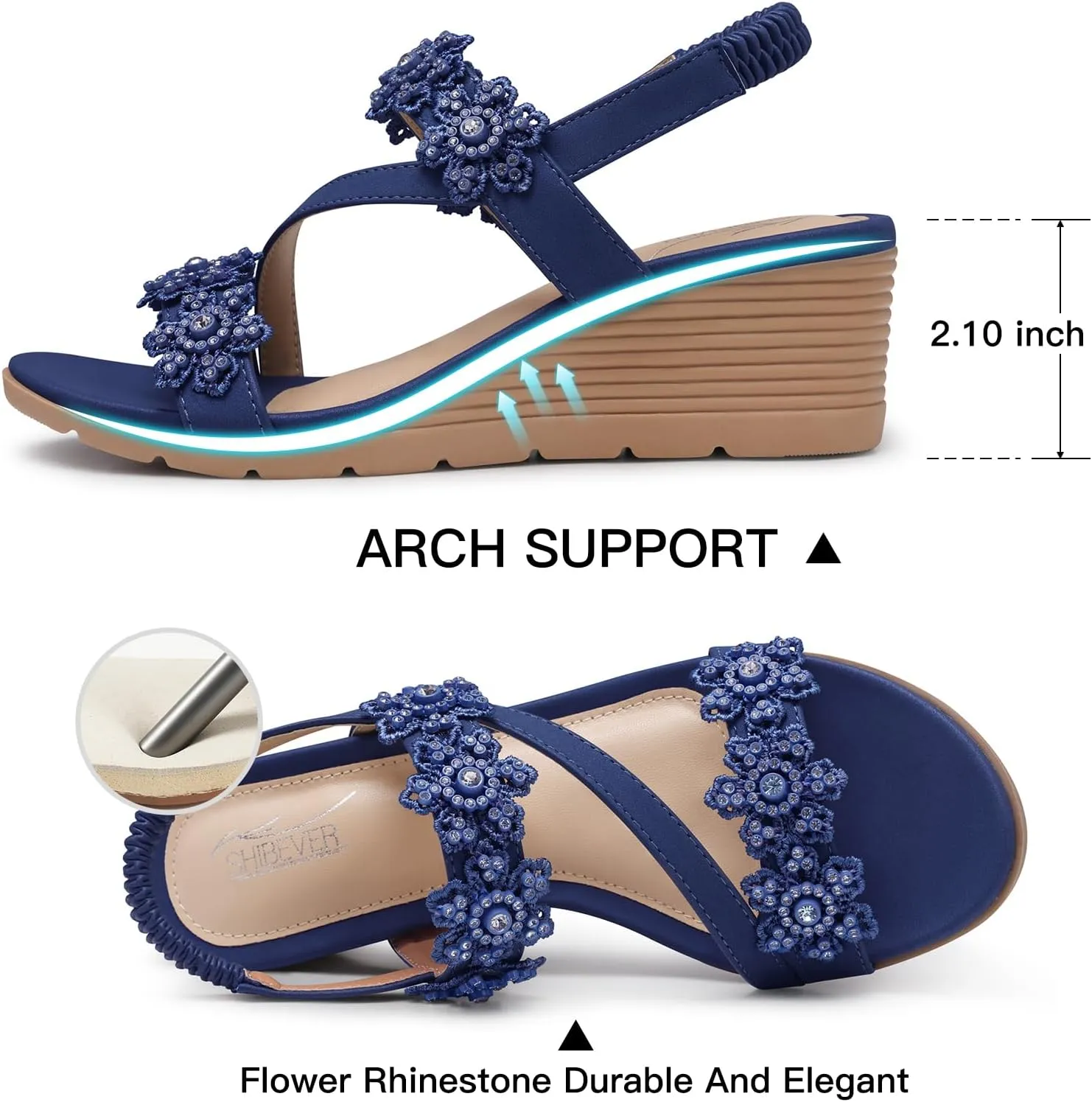 SHIBEVER Wedge Sandals for Women Dressy: Summer Open Toe Low Platform Wedges Sandals Elastic Ankle Strap Flower Comfortable Casual Shoes