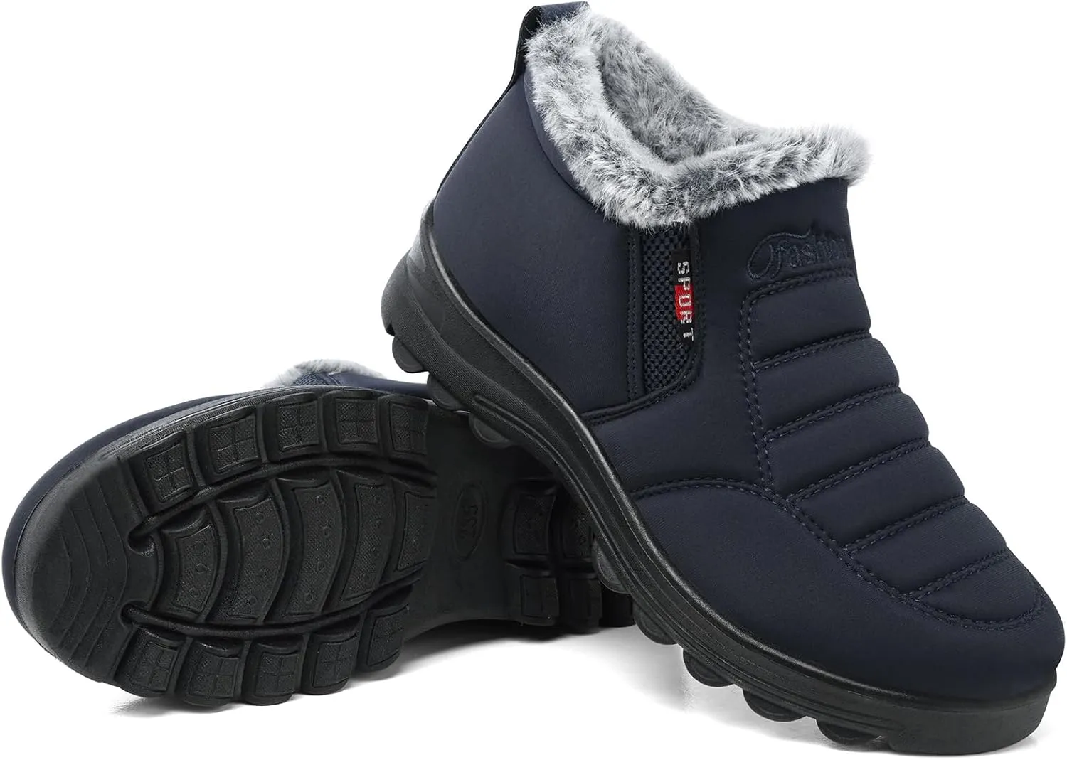 SHIBEVER Winter Boots for Women Snow: Winter Boots Womens Warm Navy Blue Size 8 Insulated Non Slip Casual Walking Comfort Booties
