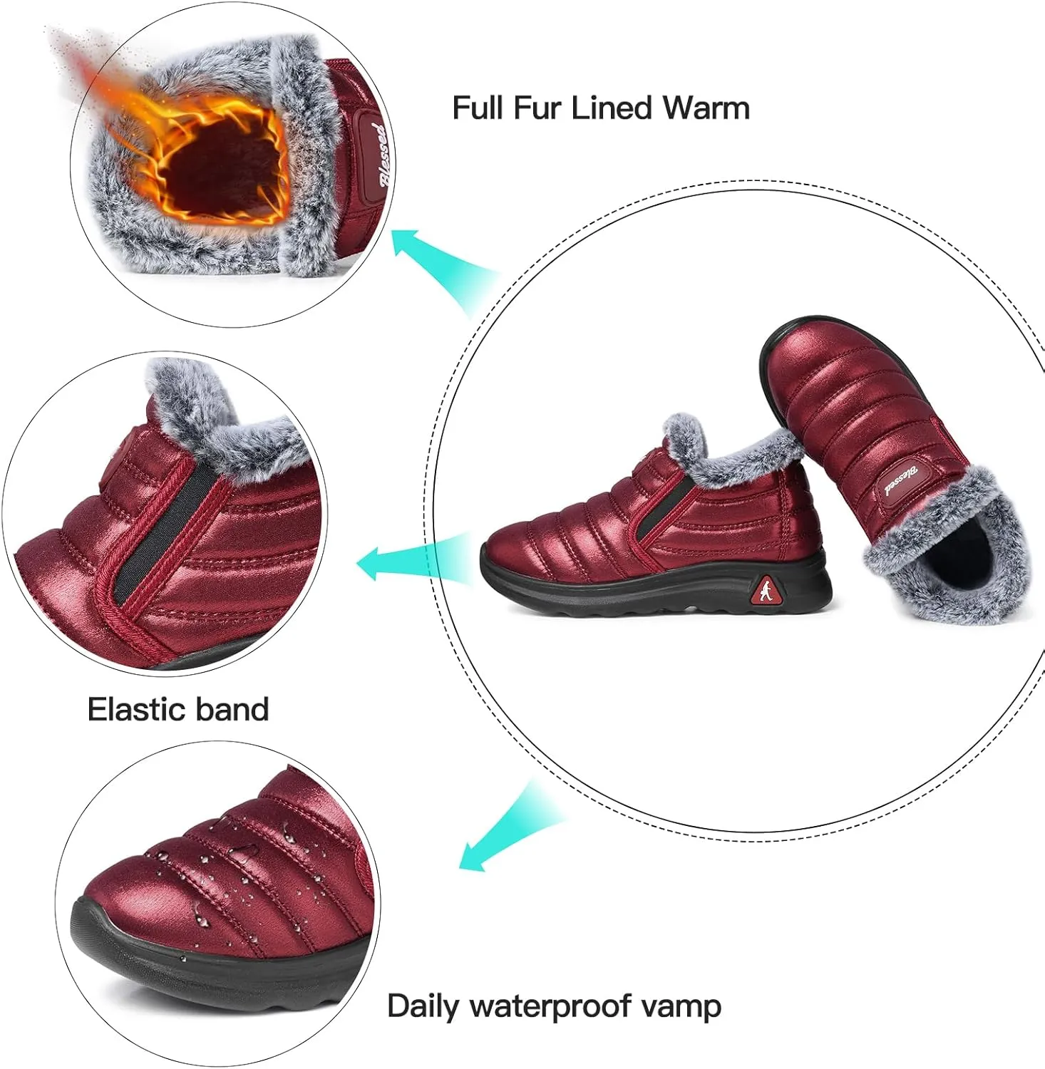 SHIBEVER Women Winter Snow Boots: Womens Waterproof Fur Lined Warm Boot Outdoor Walking Comfortable Slip On Zipper Ankle Booties