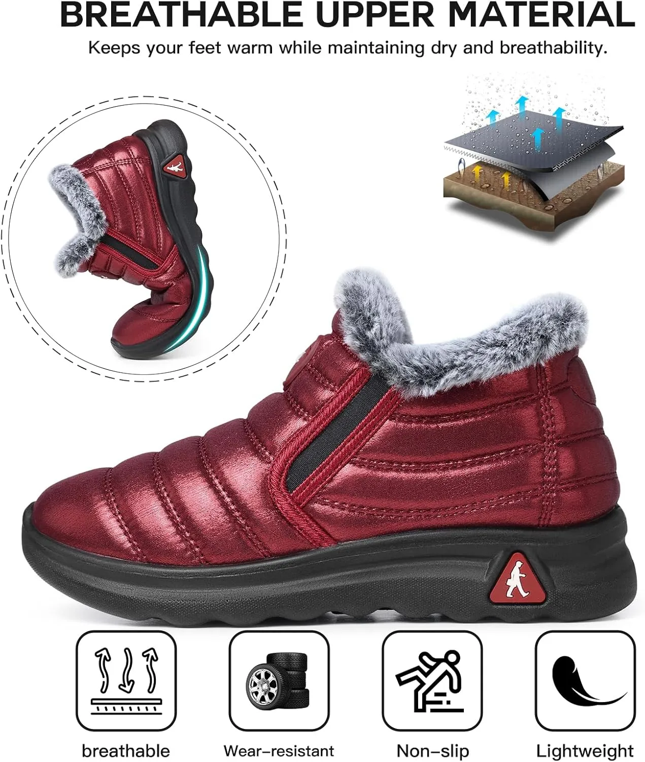SHIBEVER Women Winter Snow Boots: Womens Waterproof Fur Lined Warm Boot Outdoor Walking Comfortable Slip On Zipper Ankle Booties