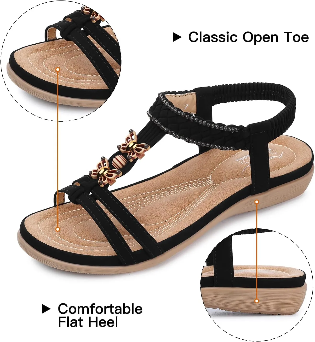 SHIBEVER Womens Sandals Summer Bohemian Flat Sandals Shoes with Elastic Strap Dressy Sandal
