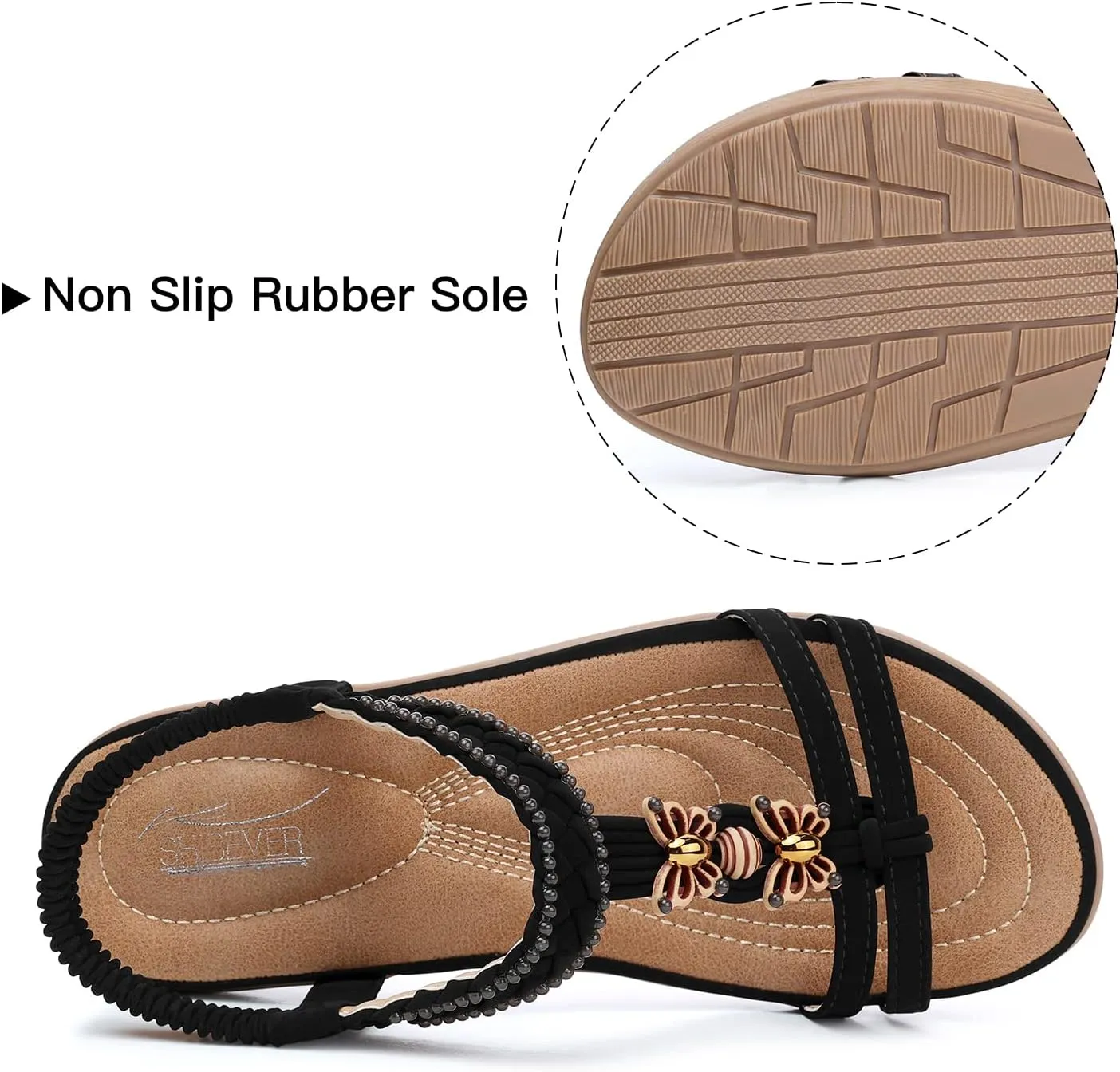 SHIBEVER Womens Sandals Summer Bohemian Flat Sandals Shoes with Elastic Strap Dressy Sandal
