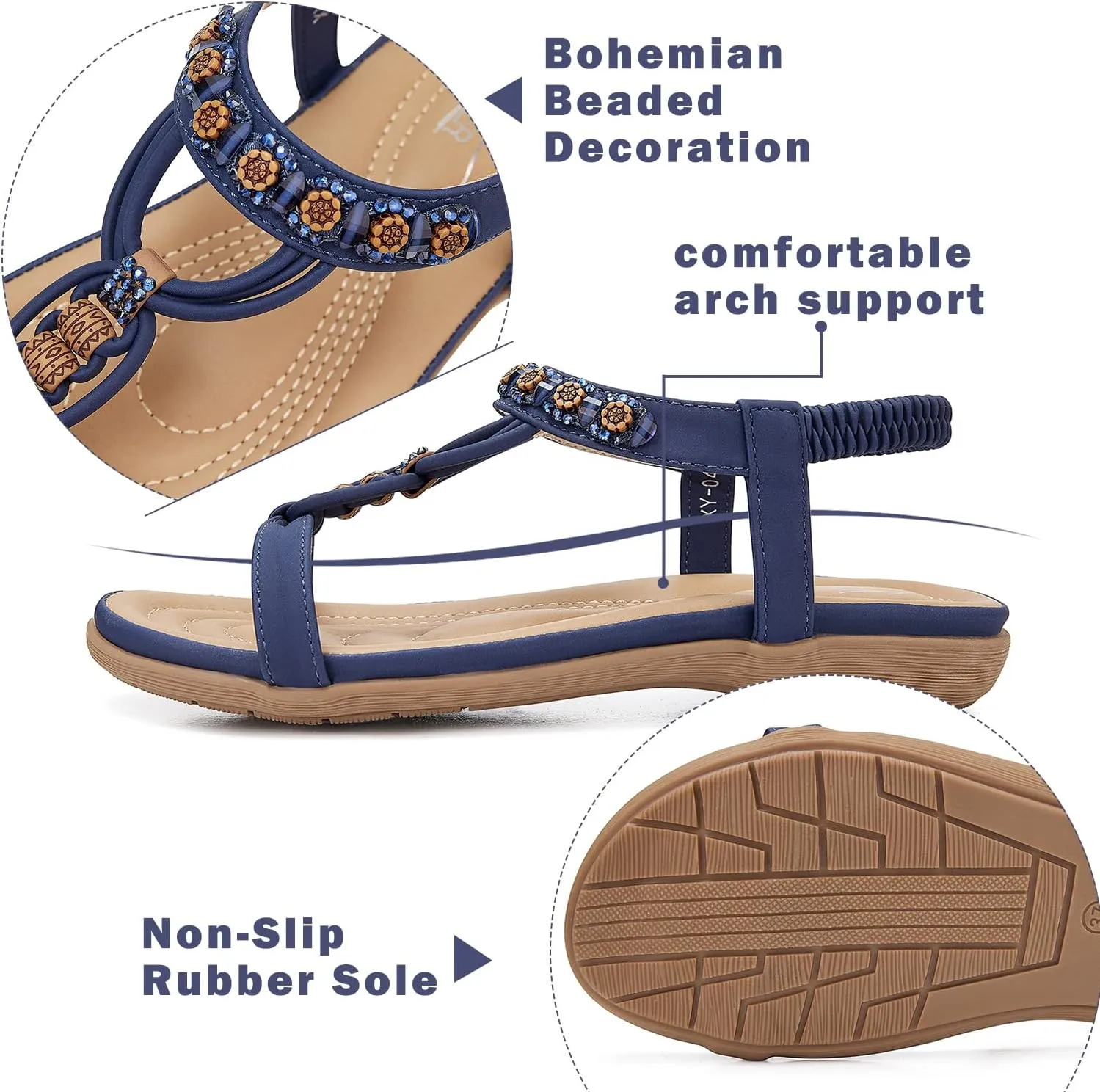 SHIBEVER Womens Sandals Summer Bohemian Flat Sandals Shoes with Elastic Strap Dressy Sandal