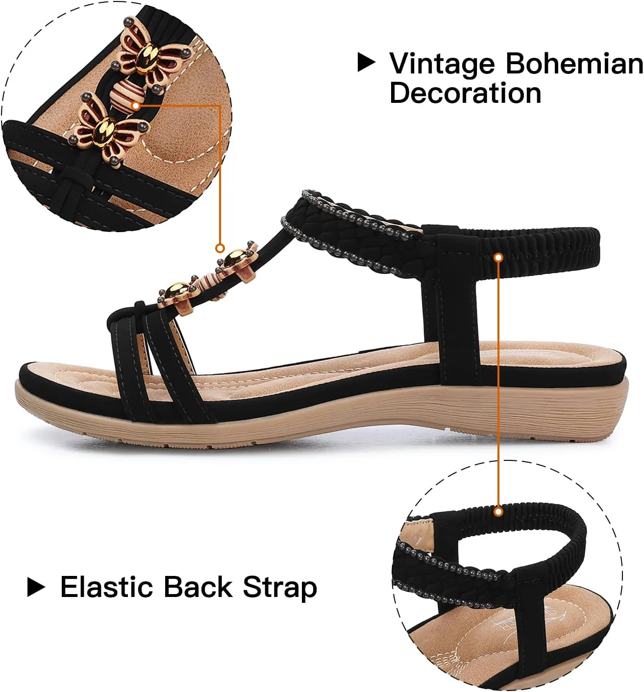 SHIBEVER Womens Sandals Summer Bohemian Flat Sandals Shoes with Elastic Strap Dressy Sandal