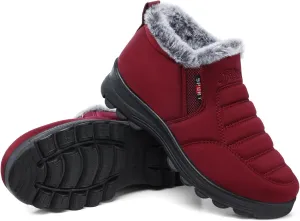 SHIBEVER Womens Snow Boots Ankle Booties Waterproof Winter Boots Synthetic Leather Side Zip Fashion Boots