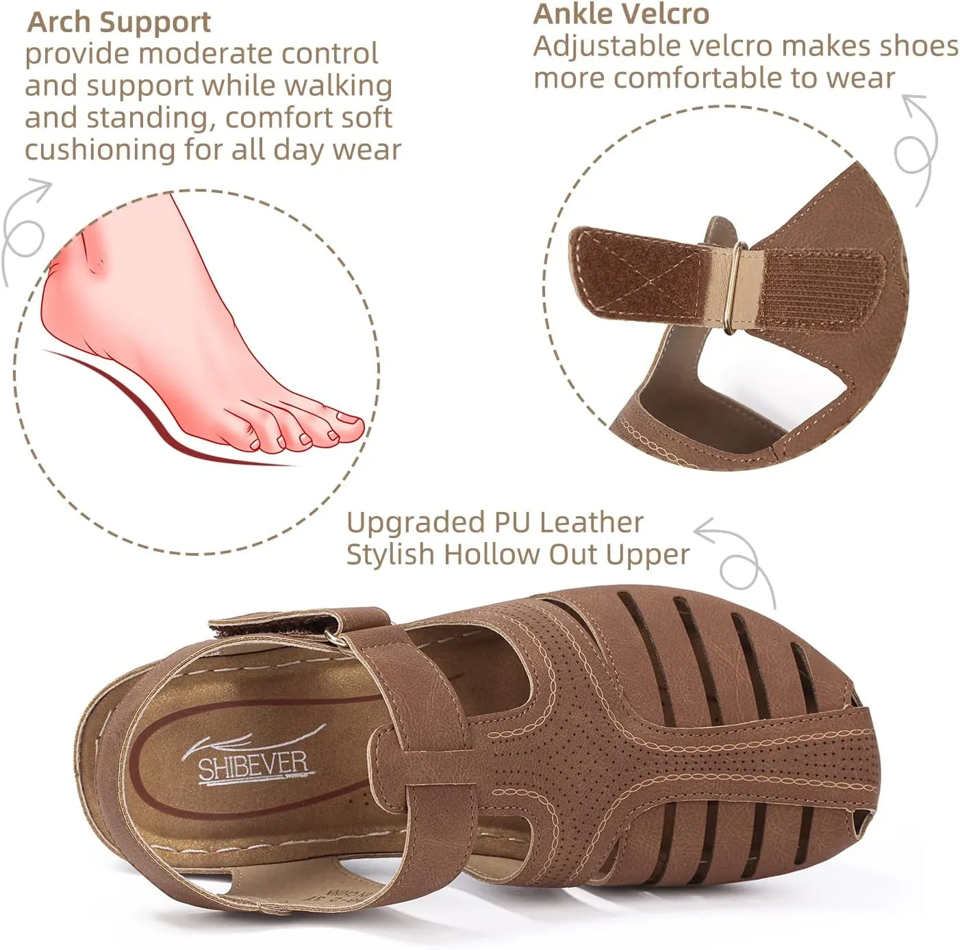 SHIBEVER Women's Wedge Sandals Summer: Closed Toe Sandals for Women Platform Dressy Wedge Size 5-11