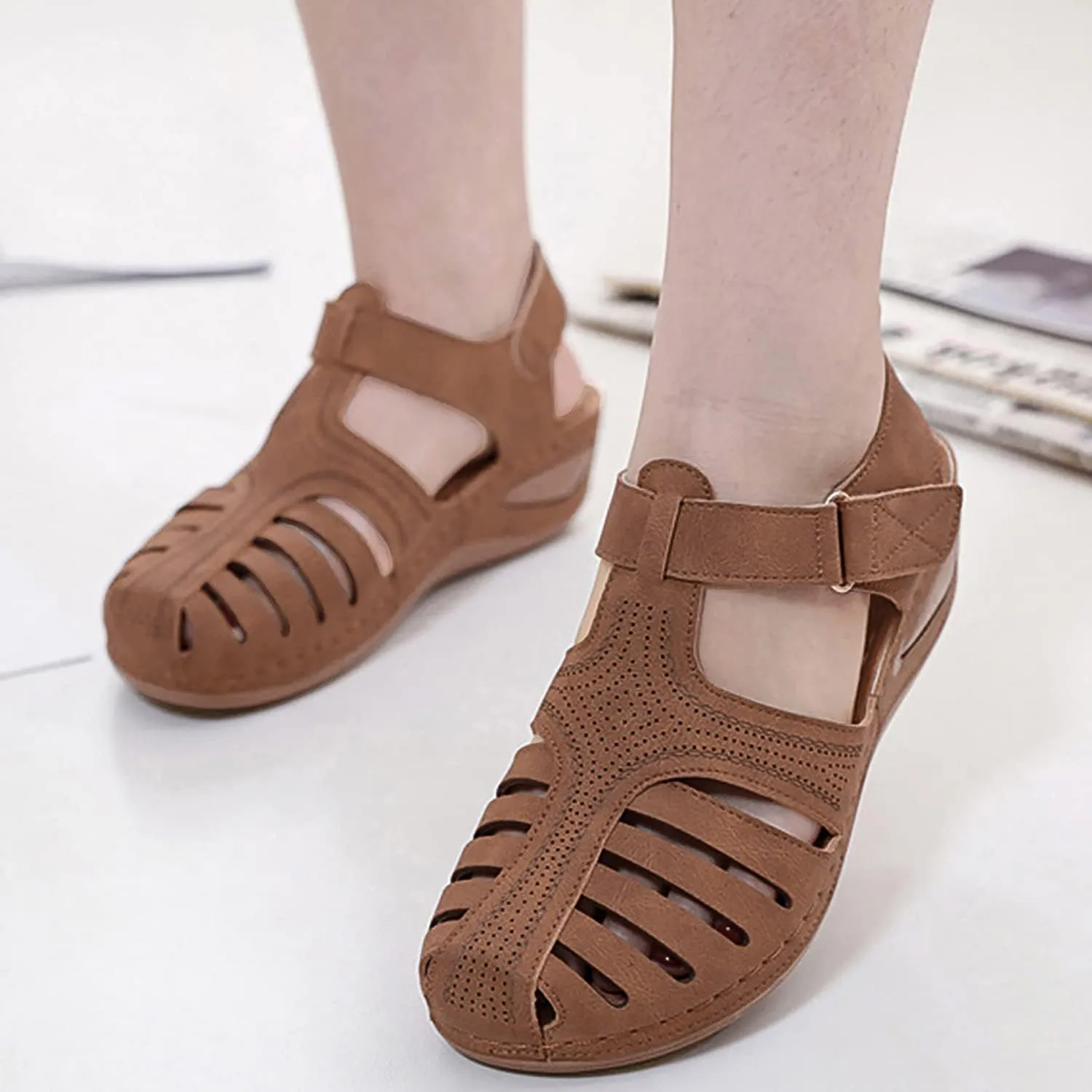 SHIBEVER Women's Wedge Sandals Summer: Closed Toe Sandals for Women Platform Dressy Wedge Size 5-11