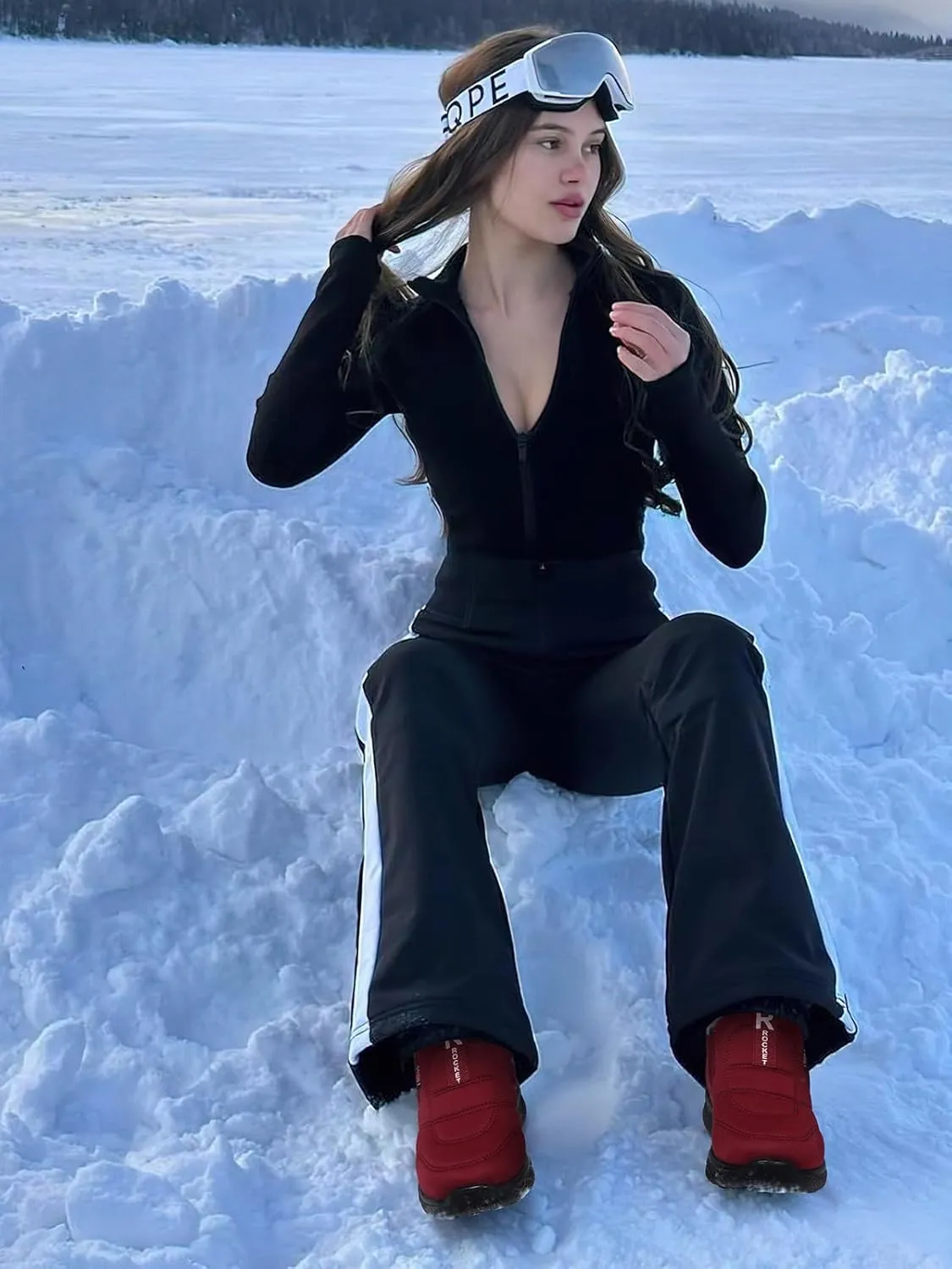 SHIBEVER Womens Winter Snow Boots: Waterproof Insulated Warm Fur Lined Ankle Slip On Walking Comfortable Outdoor Boot