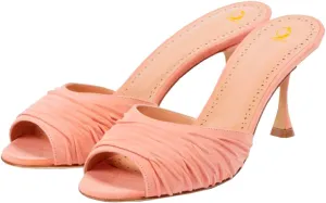 SHODENSE Women Suede Stiletto Heel Mules Evening Open Toe Slip On Mule Sandals Suede Pleated Sexy 3 Inch Stiletto Heeled Sandals Peep Toe Mule Heels Dress Party Wedding 4-11 M US