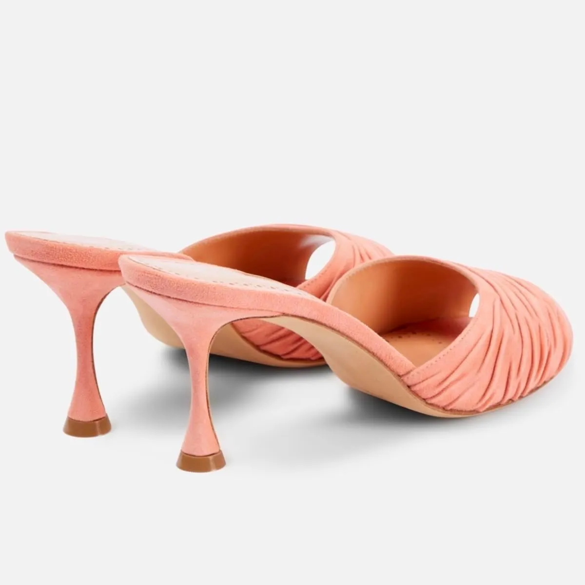 SHODENSE Women Suede Stiletto Heel Mules Evening Open Toe Slip On Mule Sandals Suede Pleated Sexy 3 Inch Stiletto Heeled Sandals Peep Toe Mule Heels Dress Party Wedding 4-11 M US