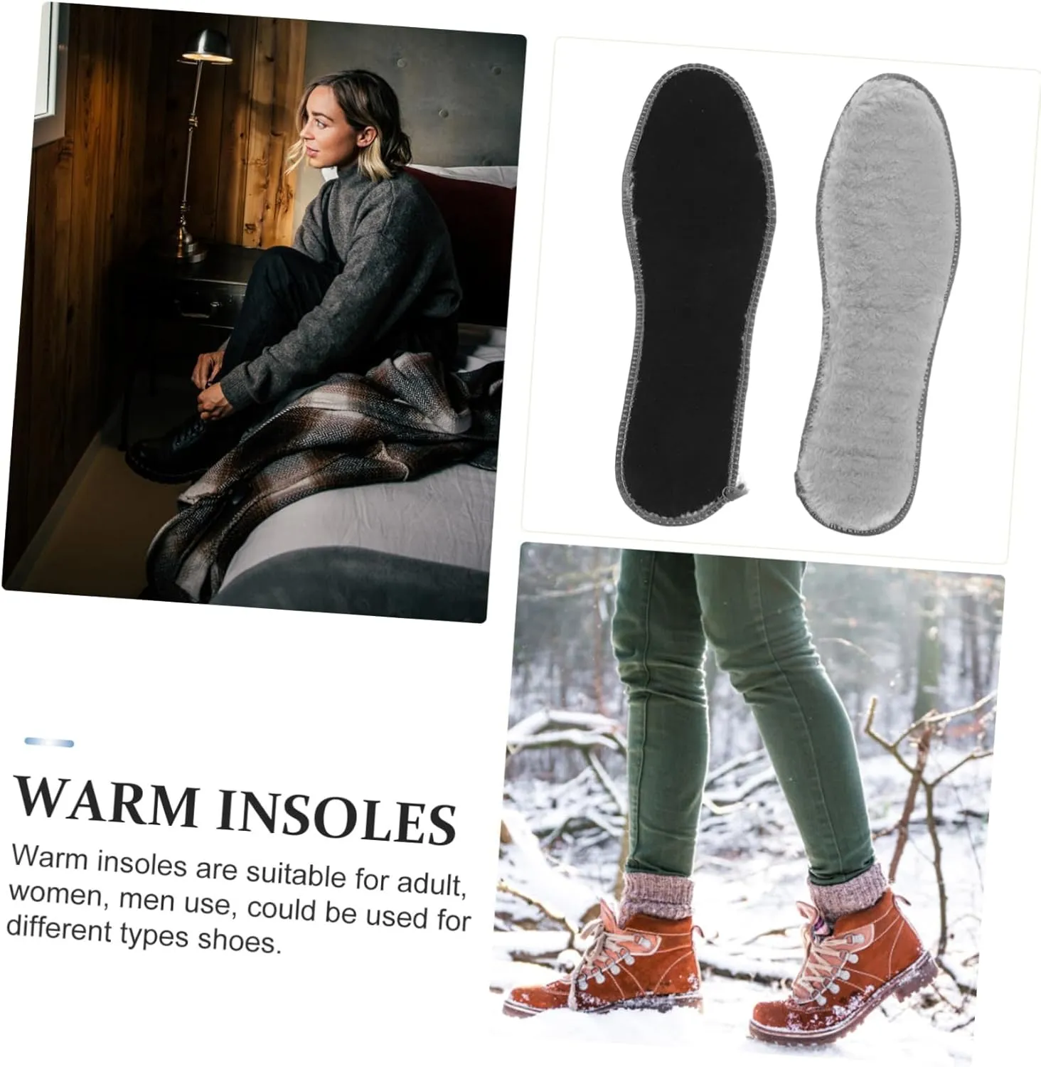 Shoe Inserts 4 Pairs Women's Warm Insoles Thick Plush Non-Crease Thermal Insulation Comfort for Cold Weather (Size 42)