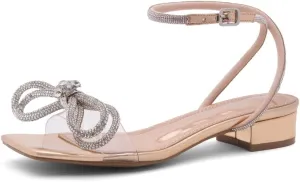 Shoe Land Women's Low Heels Dressy Sandals for 2025-1 Inch Chunky Block Short Heels | Square Open Toe with Adjustable Ankle Strap | Wedding & Party Heeled Sandals