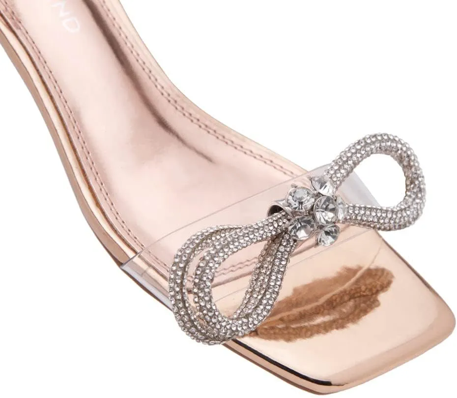 Shoe Land Women's Low Heels Dressy Sandals for 2025-1 Inch Chunky Block Short Heels | Square Open Toe with Adjustable Ankle Strap | Wedding & Party Heeled Sandals