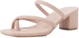 Shoe'N Tale Low Heels for Women Chunky Block Heel Toe-ring Heeled Sandals Square Toe Slip On Slides