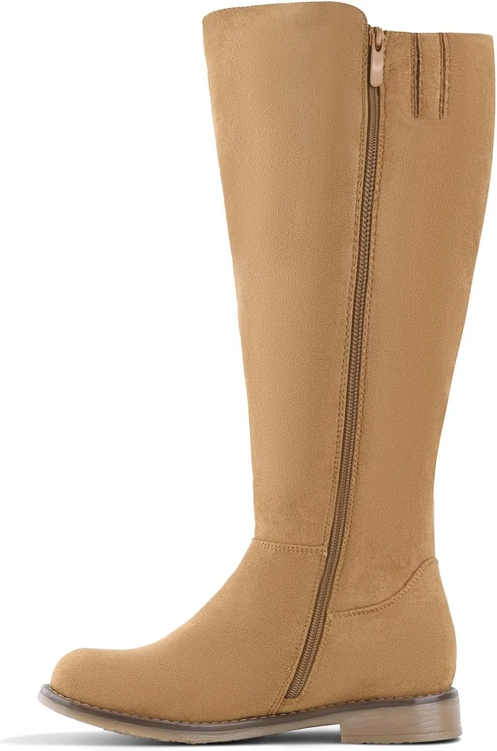 Shoe'N Tale Wide Calf Knee High Boots for Women Flat Low Heel Width Stretchy Round Toe with Side Zipper Fall and Winter Fashion Comfortable