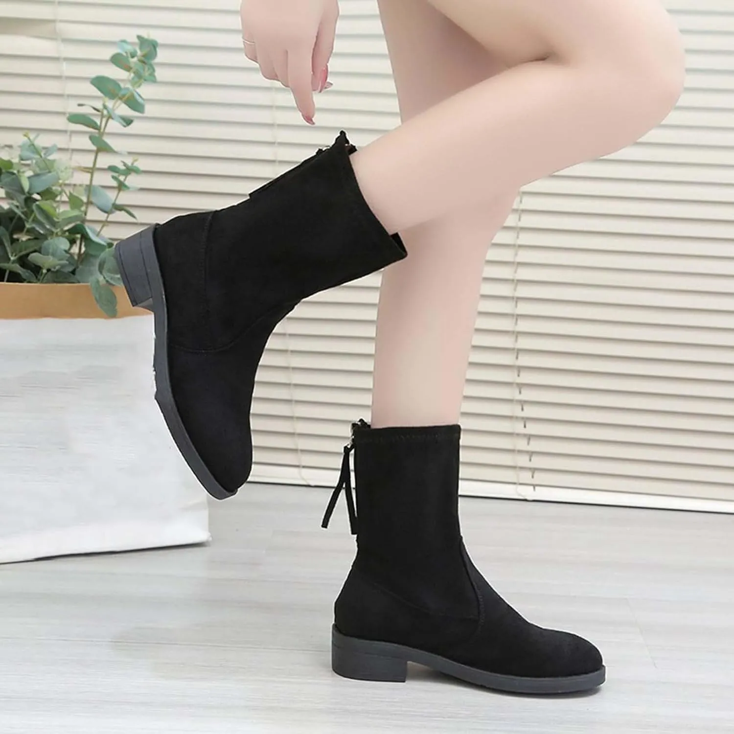 Shoes for Woman Large Size Fringe Back Zipper Short Boots Anti Slip Chunky Heel Snow Boots Classic Outdoor Boots