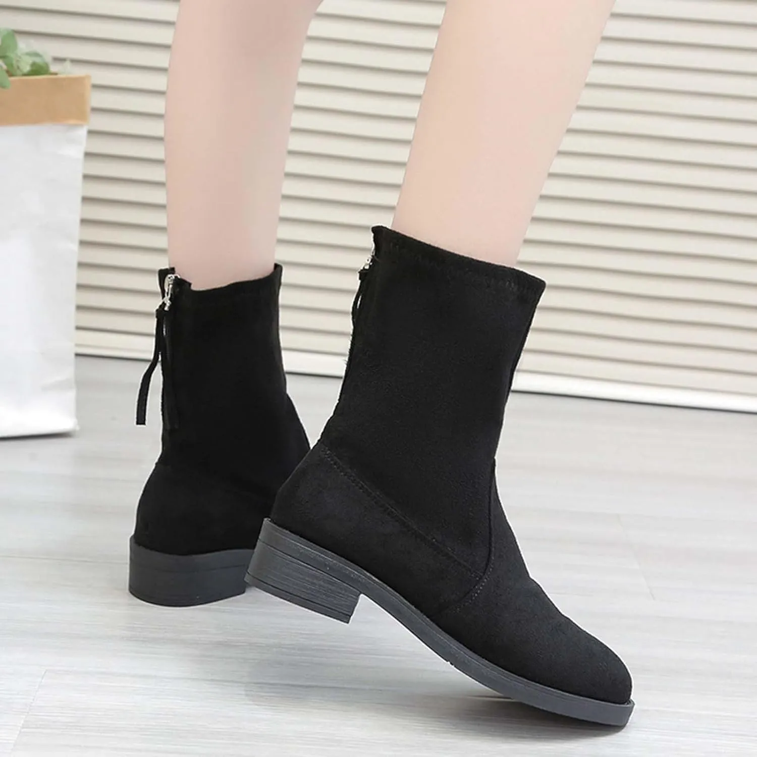 Shoes for Woman Large Size Fringe Back Zipper Short Boots Anti Slip Chunky Heel Snow Boots Classic Outdoor Boots