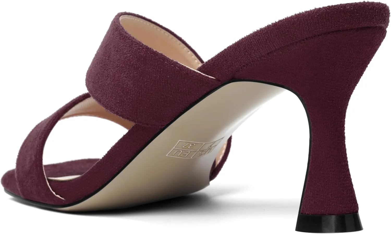 SHOWFOREST Womens Square Toe Casual Slip On Home Suede Solid Kitten Mid Heel Heeled Sandals 2.5 Inch