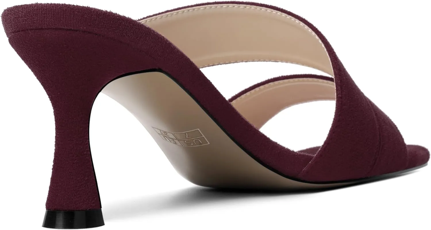 SHOWFOREST Womens Square Toe Casual Slip On Home Suede Solid Kitten Mid Heel Heeled Sandals 2.5 Inch