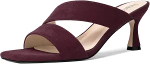 SHOWFOREST Womens Square Toe Casual Slip On Home Suede Solid Kitten Mid Heel Heeled Sandals 2.5 Inch