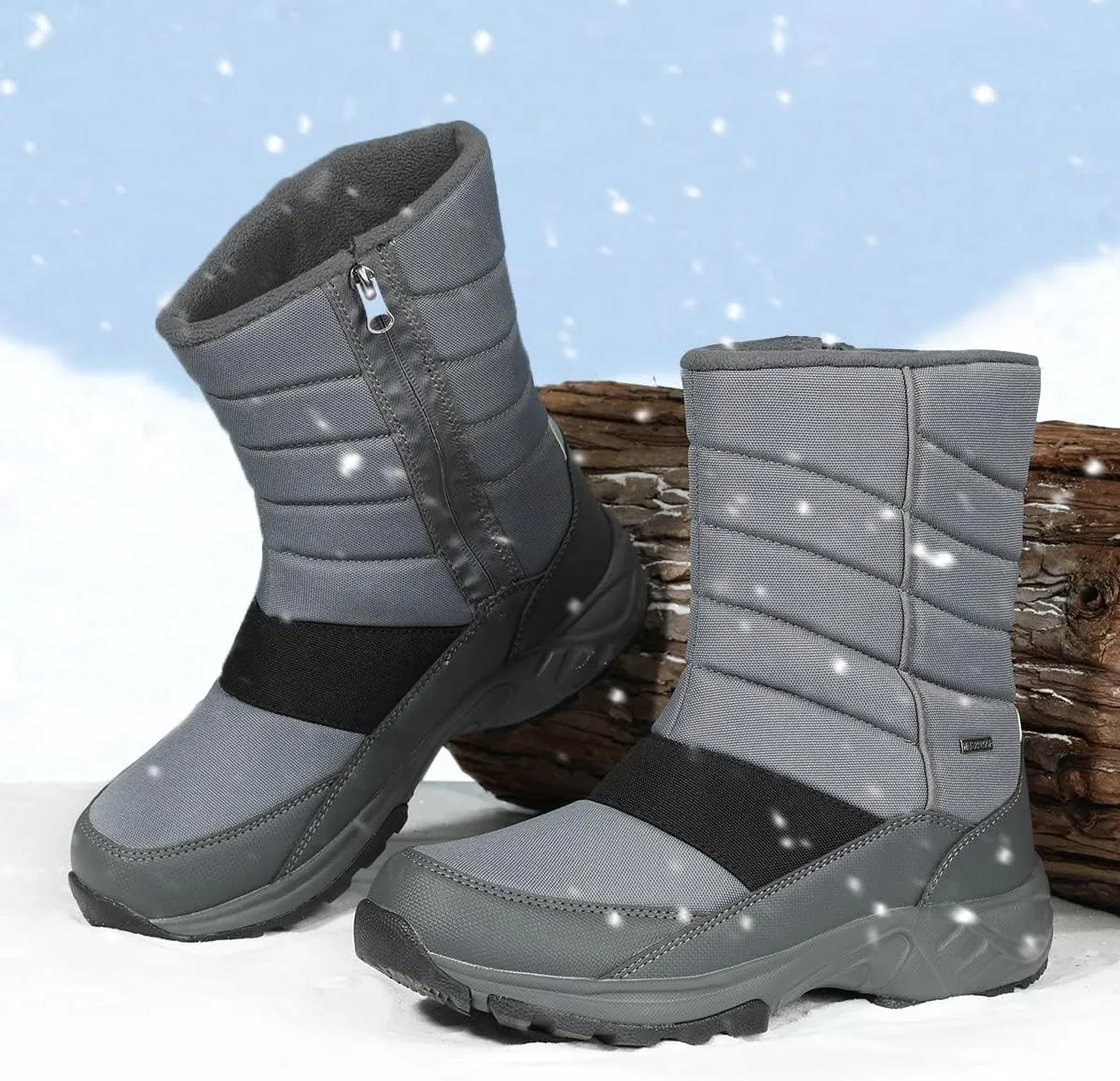 SILENTCARE Mens Winter Mid-Calf Snow Boot Fur Warm Waterproof Slip On Outdoor Athletic