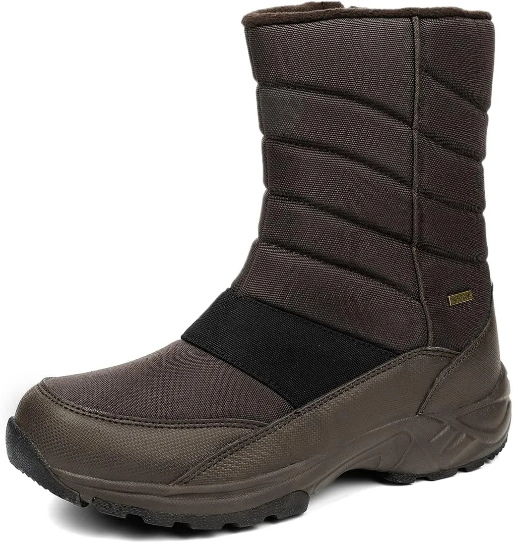 SILENTCARE Mens Winter Mid-Calf Snow Boot Fur Warm Waterproof Slip On Outdoor Athletic