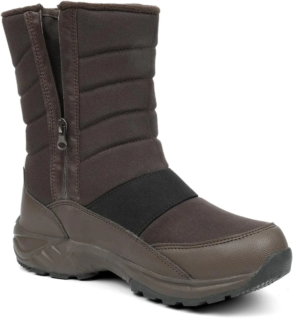 SILENTCARE Mens Winter Mid-Calf Snow Boot Fur Warm Waterproof Slip On Outdoor Athletic